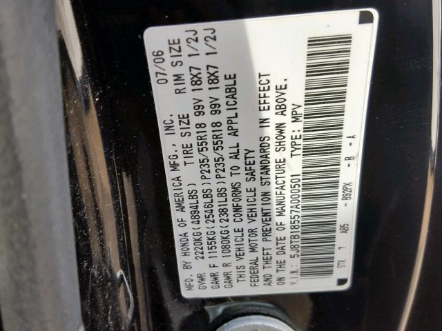 5J8TB18557A000501 - 2007 ACURA RDX TECHNO BLACK photo 10