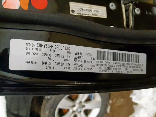 1C4NJDBB8FD142980 - 2015 JEEP COMPASS SP შავი ფოტო 10