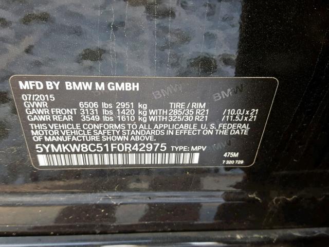 5YMKW8C51F0R42975 - 2015 BMW X6 M BLACK photo 10