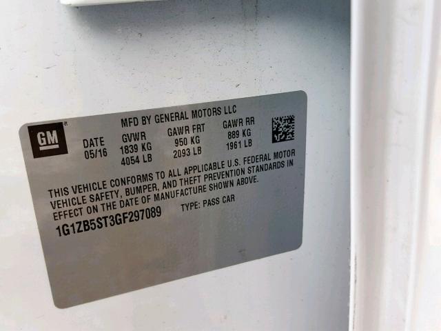 1G1ZB5ST3GF297089 - 2016 CHEVROLET MALIBU LS WHITE photo 10