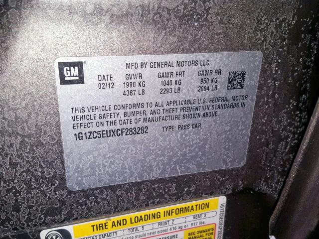 1G1ZC5EUXCF283282 - 2012 CHEVROLET MALIBU 1LT 米色 照片 10