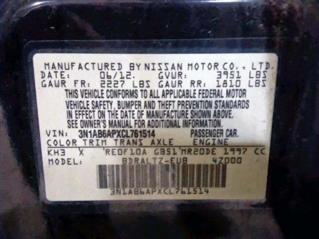 3N1AB6APXCL761514 - 2012 NISSAN SENTRA 2.0 BLACK photo 10