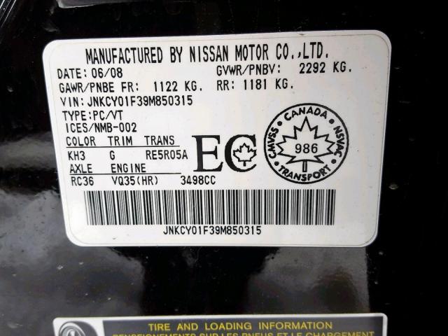 JNKCY01F39M850315 - 2009 INFINITI M35 BASE BLACK photo 10