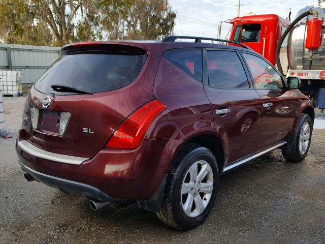 JN8AZ08T46W404518 - 2006 NISSAN MURANO SL BURGUNDY photo 4