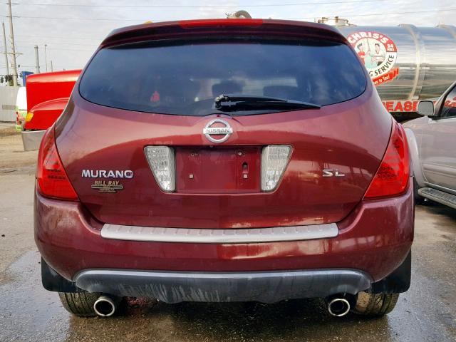 JN8AZ08T46W404518 - 2006 NISSAN MURANO SL BURGUNDY photo 9