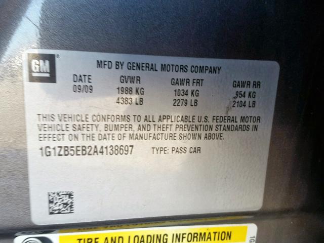 1G1ZB5EB2A4138697 - 2010 CHEVROLET MALIBU LS GRAY photo 10