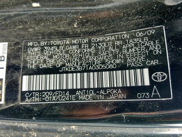 JTKDE3B71A0305080 - 2010 TOYOTA SCION TC შავი ფოტო 10