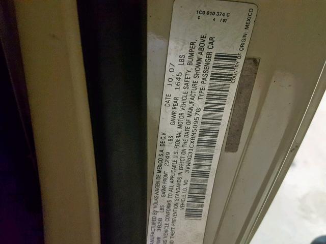 3VWRG31CX8M509578 - 2008 VOLKSWAGEN NEW BEETLE Krem foto 10