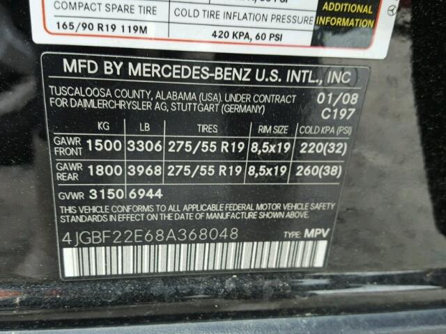 4JGBF22E68A368048 - 2008 MERCEDES-BENZ GL 320 CDI BLACK photo 10