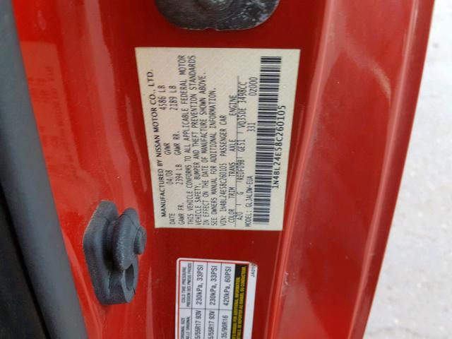 1N4BL24E58C260105 - 2008 NISSAN ALTIMA 3.5 RED photo 10