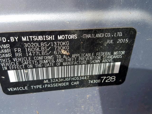 ML32A3HJ6FH053447 - 2015 MITSUBISHI MIRAGE DE SILVER photo 10