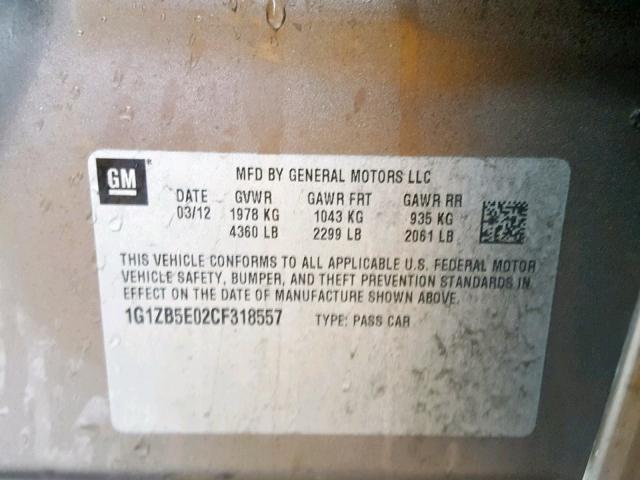 1G1ZB5E02CF318557 - 2012 CHEVROLET MALIBU LS GRAY photo 10