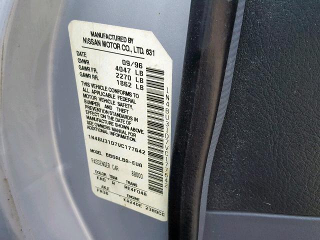 1N4BU31D7VC177642 - 1997 NISSAN ALTIMA XE SILVER photo 10