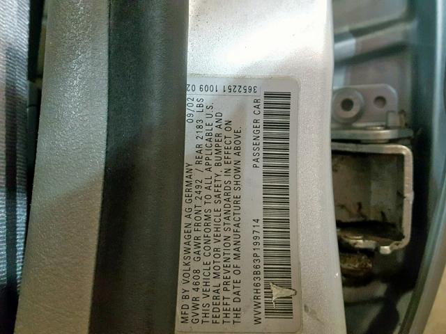 WVWRH63B63P199714 - 2003 VOLKSWAGEN PASSAT GLX 银色 照片 10
