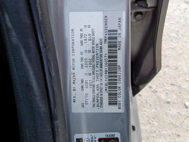 JM1BL1U59B1360571 - 2011 MAZDA 3 S SILVER photo 10