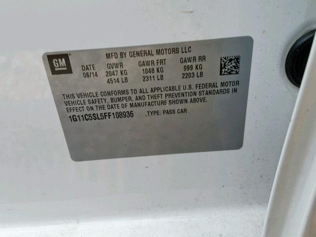 1G11C5SL5FF108936 - 2015 CHEVROLET MALIBU 1LT 白色 照片 10