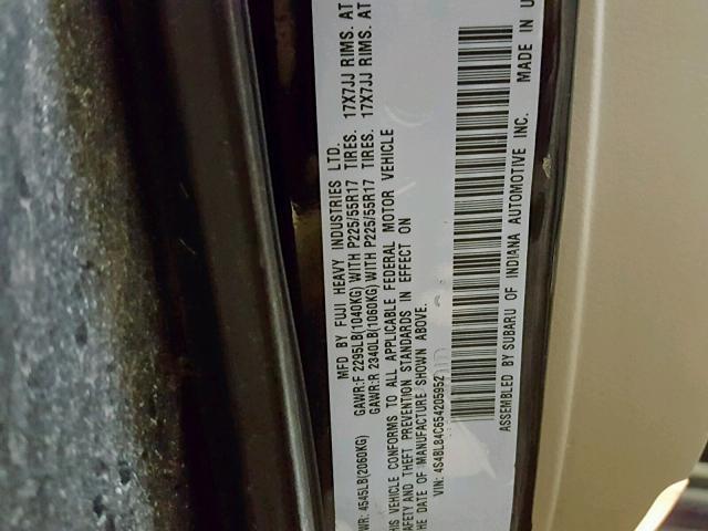 4S4BL84C654205952 - 2005 SUBARU OUTBACK BLACK photo 10