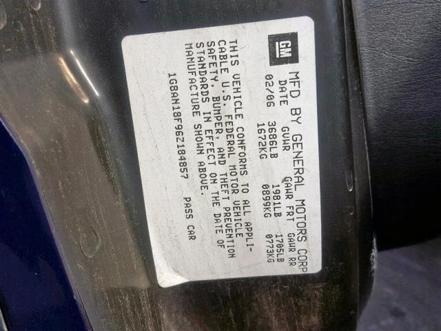 1G8AN18F96Z184857 - 2006 SATURN ION LEVEL BLUE photo 10