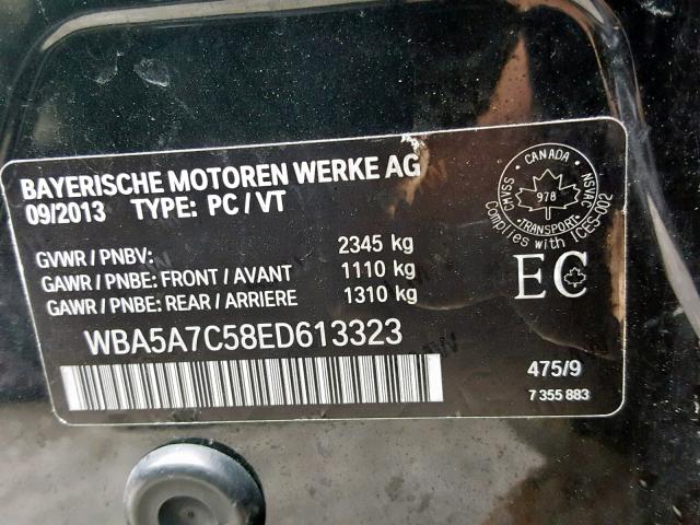 WBA5A7C58ED613323 - 2014 BMW 528 XI BLACK photo 10