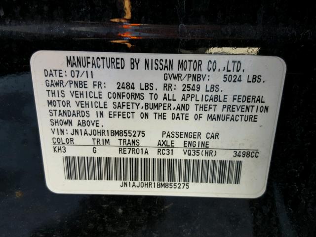 JN1AJ0HR1BM855275 - 2011 INFINITI EX35 BASE BLACK photo 10