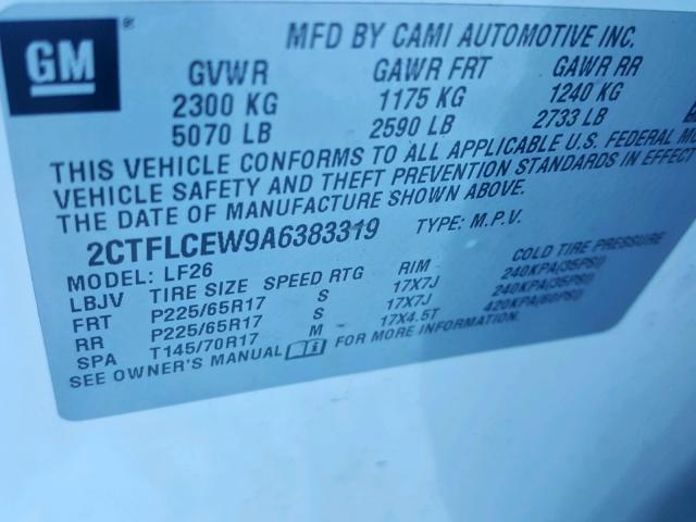 2CTFLCEW9A6383319 - 2010 GMC TERRAIN SL WHITE photo 10