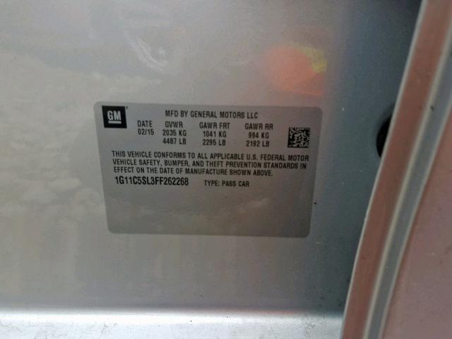 1G11C5SL3FF262268 - 2015 CHEVROLET MALIBU 1LT SILVER photo 10