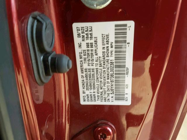 5J6YH18738L002381 - 2008 HONDA ELEMENT EX MAROON photo 10