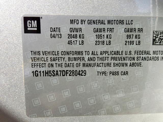 1G11H5SA7DF280429 - 2013 CHEVROLET MALIBU LTZ 银色 照片 10