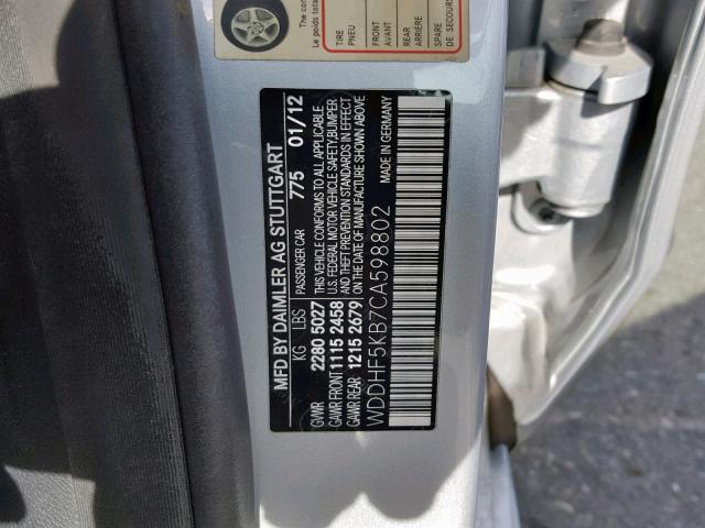 WDDHF5KB7CA598802 - 2012 MERCEDES-BENZ E 350 SILVER photo 10