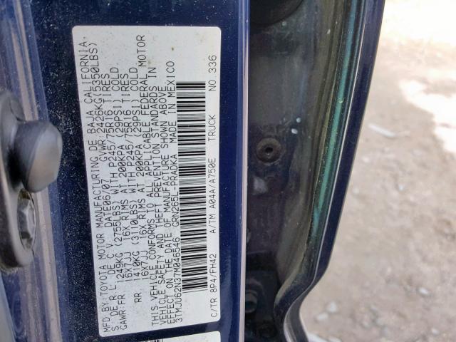 3TMJU62N37M046546 - 2007 TOYOTA TACOMA DOU BLUE photo 10