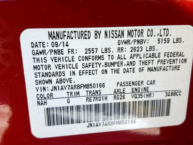 JN1AV7AR8FM850166 - 2015 INFINITI Q50 HYBRID RED photo 10