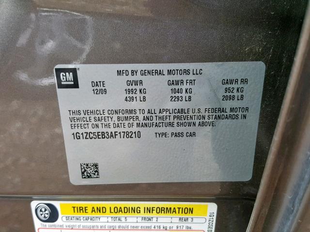 1G1ZC5EB3AF178210 - 2010 CHEVROLET MALIBU 1LT 棕色 照片 10