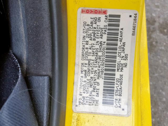 JTHBD182910009174 - 2001 LEXUS IS 300 YELLOW photo 10