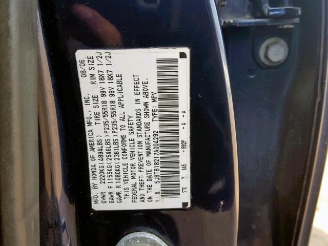 5J8TB18217A004292 - 2007 ACURA RDX BLUE photo 10