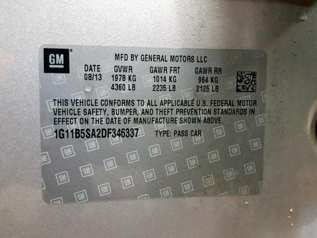 1G11B5SA2DF346337 - 2013 CHEVROLET MALIBU LS SILVER photo 10