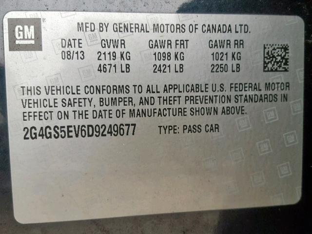 2G4GS5EV6D9249677 - 2013 BUICK REGAL PREM BLACK photo 10