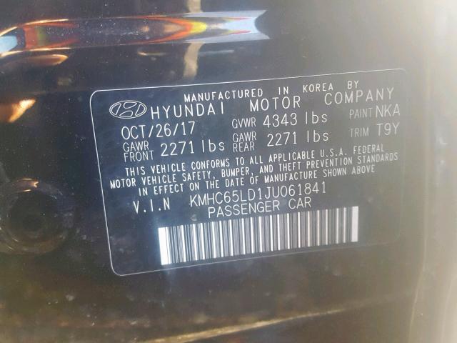 KMHC65LD1JU061841 - 2018 HYUNDAI IONIQ BLUE BLACK photo 10