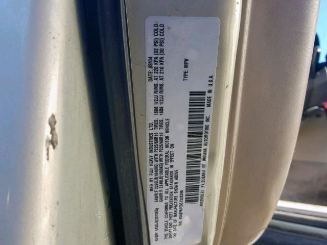 4S4BP61C557328296 - 2005 SUBARU LEGACY OUT GOLD photo 10