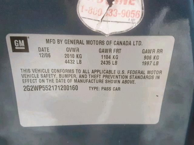 2G2WP552171200160 - 2007 PONTIAC GRAND PRIX BLUE photo 10