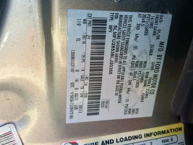 5LMFU28538LJ20355 - 2008 LINCOLN NAVIGATOR 银色 照片 10