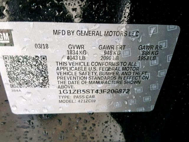 1G1ZB5ST4JF206872 - 2018 CHEVROLET MALIBU LS BLACK photo 10