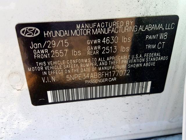 5NPE34AB8FH177072 - 2015 HYUNDAI SONATA SPO WHITE photo 10