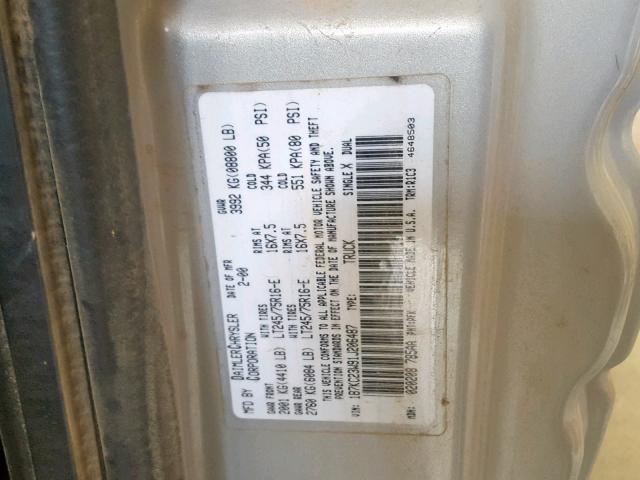 1B7KC23W91J206487 - 2001 DODGE RAM 2500 GRAY photo 10