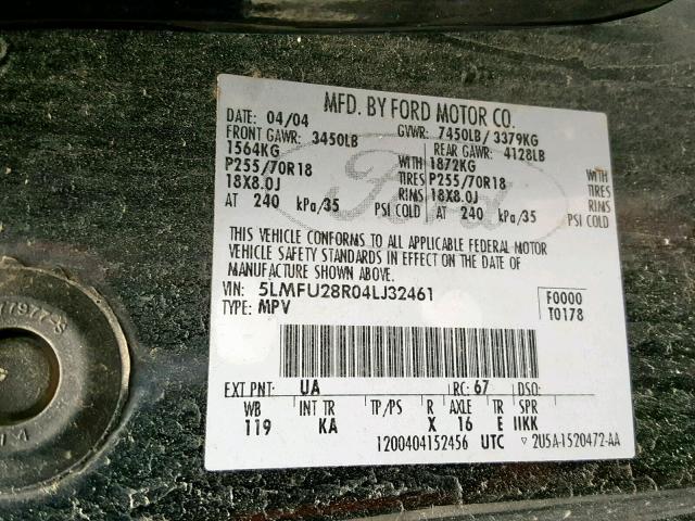 5LMFU28R04LJ32461 - 2004 LINCOLN NAVIGATOR BLACK photo 10