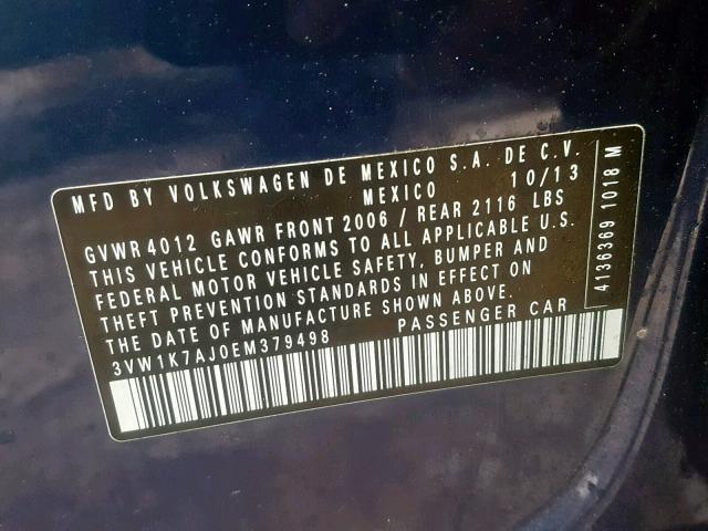 3VW1K7AJ0EM379498 - 2014 VOLKSWAGEN JETTA BASE BLUE photo 10