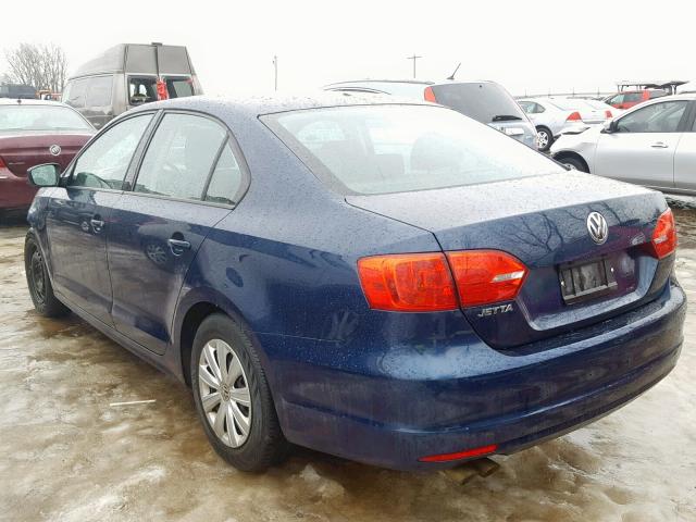 3VW1K7AJ0EM379498 - 2014 VOLKSWAGEN JETTA BASE BLUE photo 3
