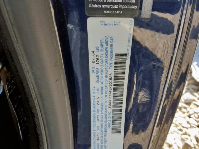 3VWCD31Y45M301525 - 2005 VOLKSWAGEN NEW BEETLE Mavi foto 10