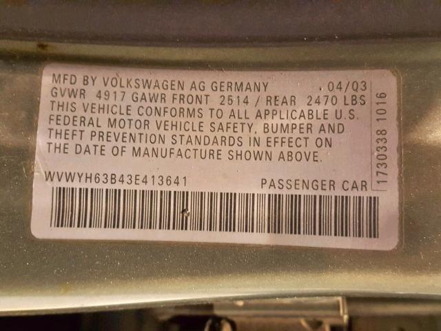 WVWYH63B43E413641 - 2003 VOLKSWAGEN PASSAT GLX 绿色 照片 10