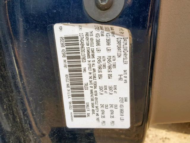 1D7HG48N63S137853 - 2003 DODGE DAKOTA QUA BLUE photo 10