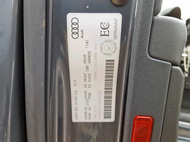 WAUBNAF41HN041744 - 2017 AUDI A4 PROGRES GRAY photo 10